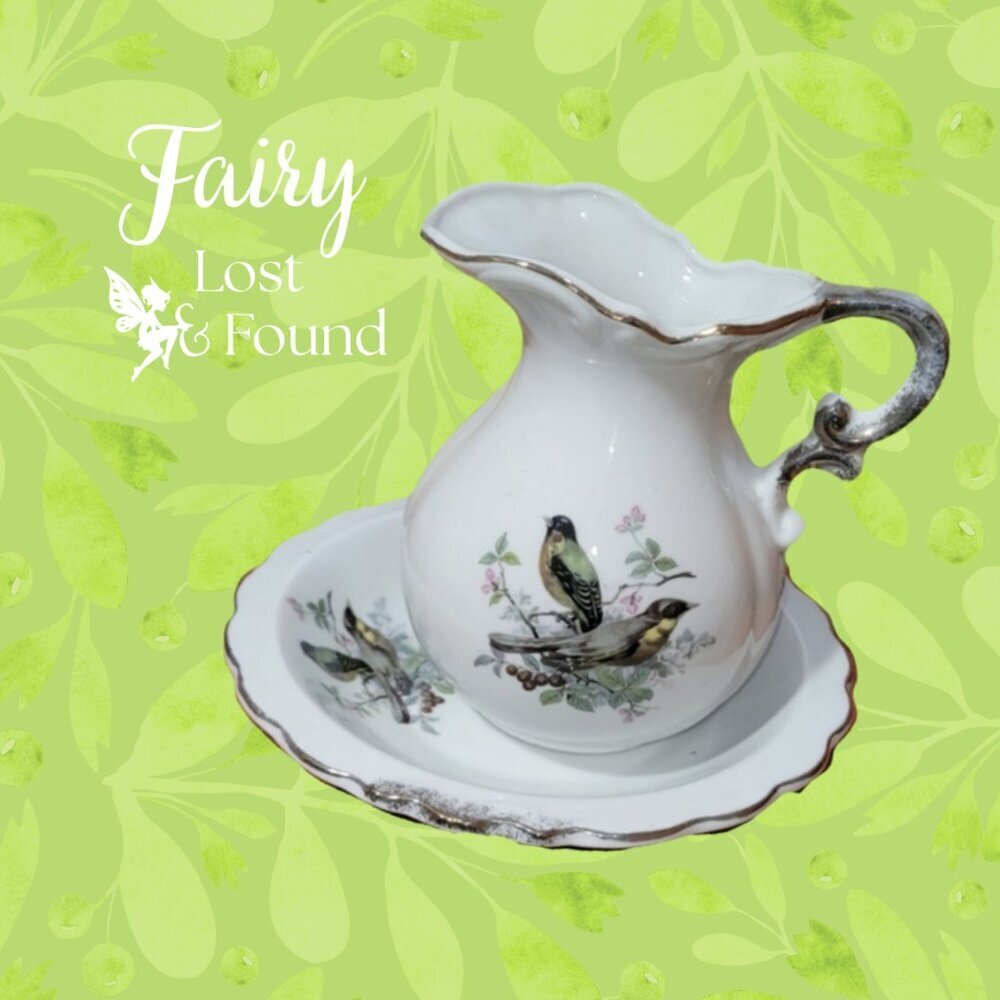 Vintage Japan Pitcher & Basin Birds